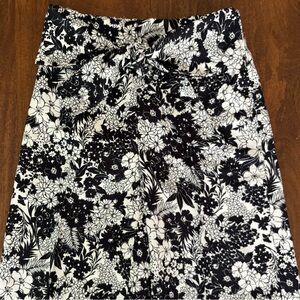 Ann Taylor Tie Waist Black and White Floral Wide Leg Pants